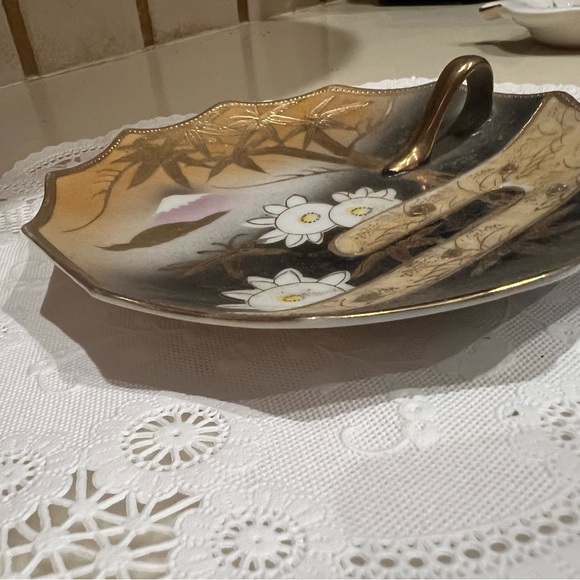 Japanese Set of 2 Vintage Trinket Dishes with Finger Hsndle - Picture 3 of 10